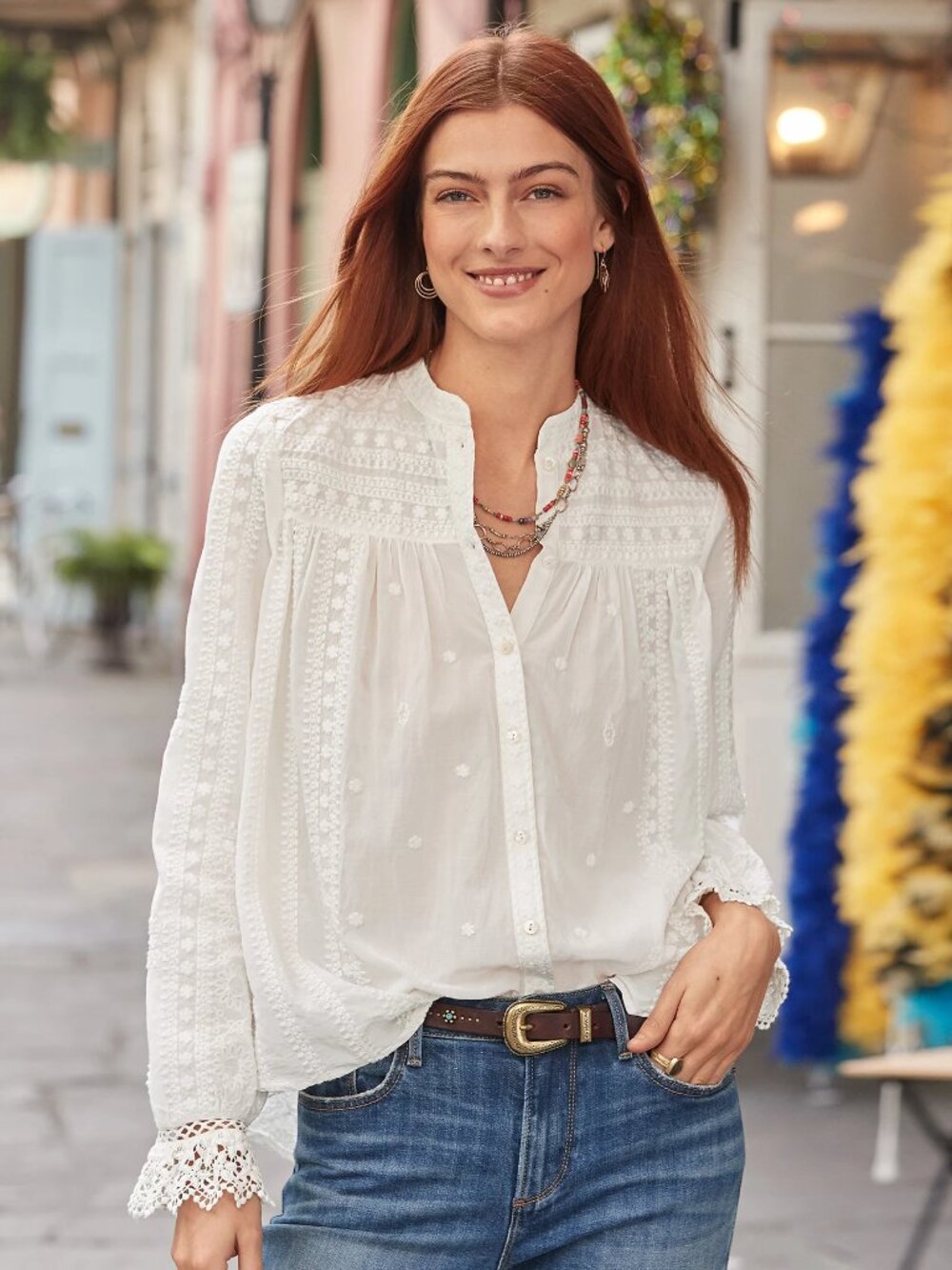 Sundance Catalog Corinne Blouse Embroidered Lacey Sz L Marshmallow